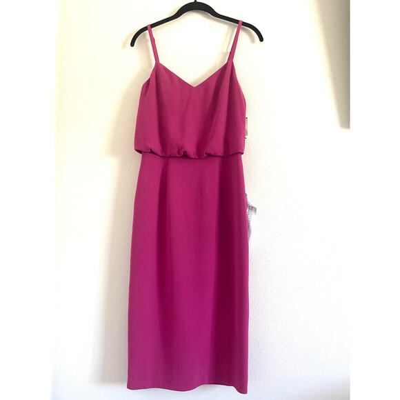 *NWT Dress The Population Alondra Blouson Tank Pencil Skirt Midi Dress Pink S - Picture 2 of 9